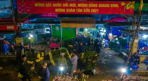 Người dân tấp nập mua sắm đào Tết tại chợ hoa Quảng An